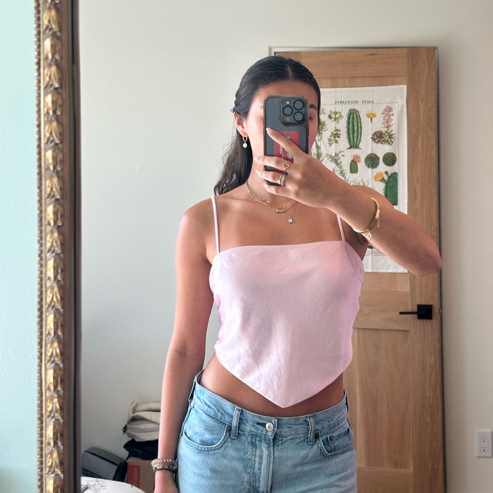 Pink Satin Tie Back Top